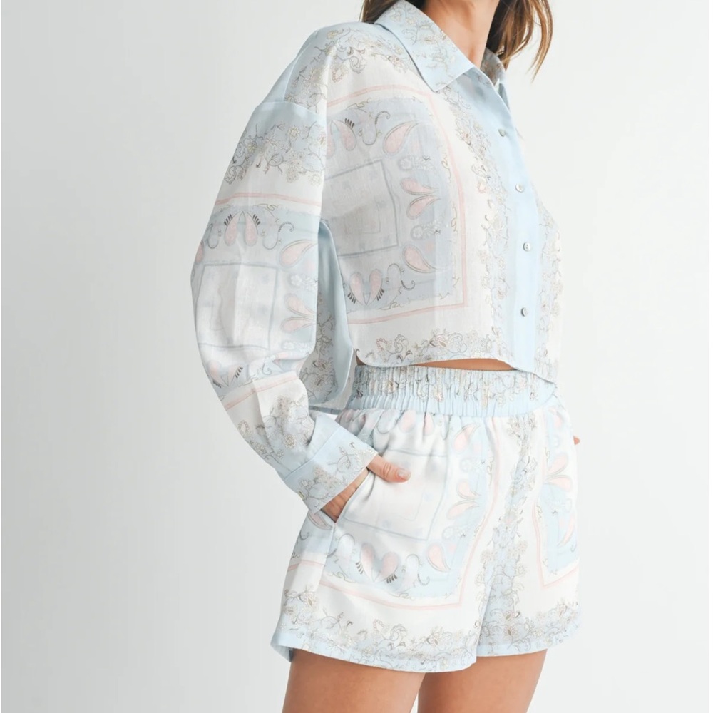 Pastel Patterned Shirt and Shorts Set